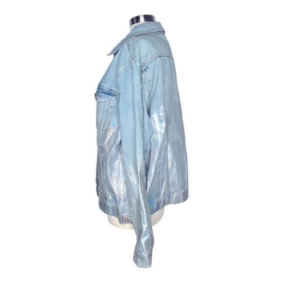 Topshop Moto Foil Iridescent Oversized Denim Jacket US 12 - Picture 5 of 14
